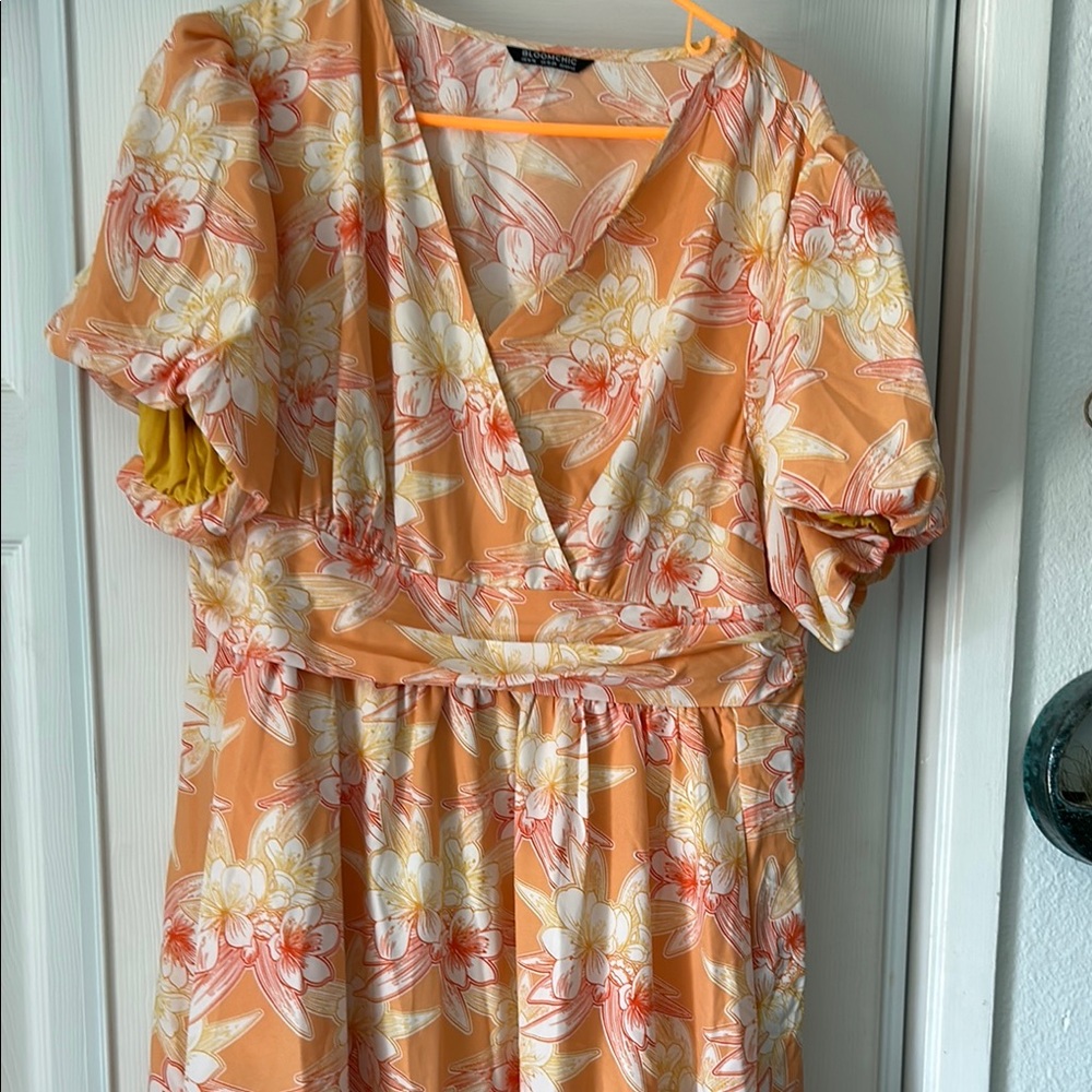 BloomChic Orange Wrap Tie Front Maxi Dress